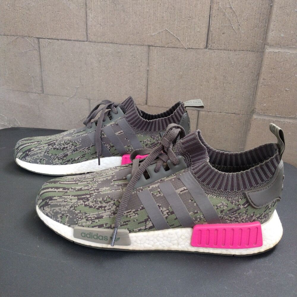 Adidas NMD R1 Primeknit Utility Green Grey Camo Sneakers Mens Size 12 BZ0222